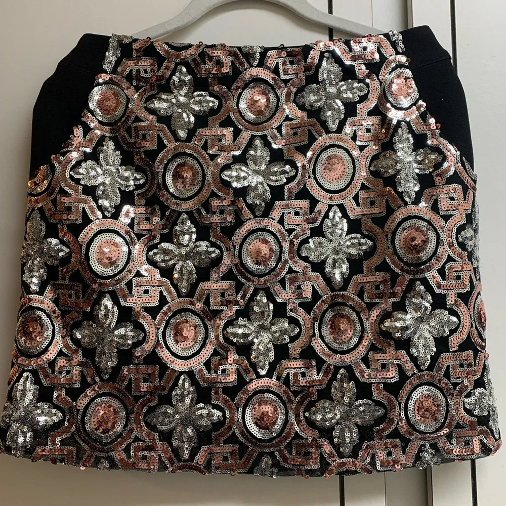 AFTER MARKET Sequins Embellished A-line Mini Skirt Stretch With Pockets NWOT L